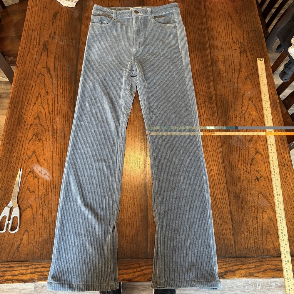 Zara Slim Flare Womens Corduroy Pants Dusty Blue High Rise Classic Preppy Size 6